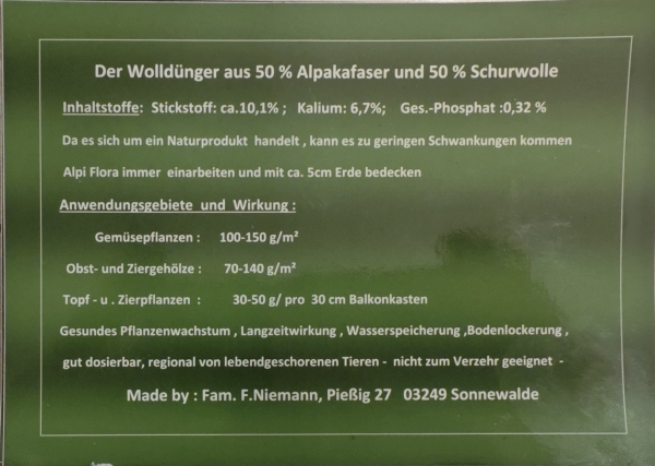 Naturdünger aus Alpaka- und Schafwolle Pellets