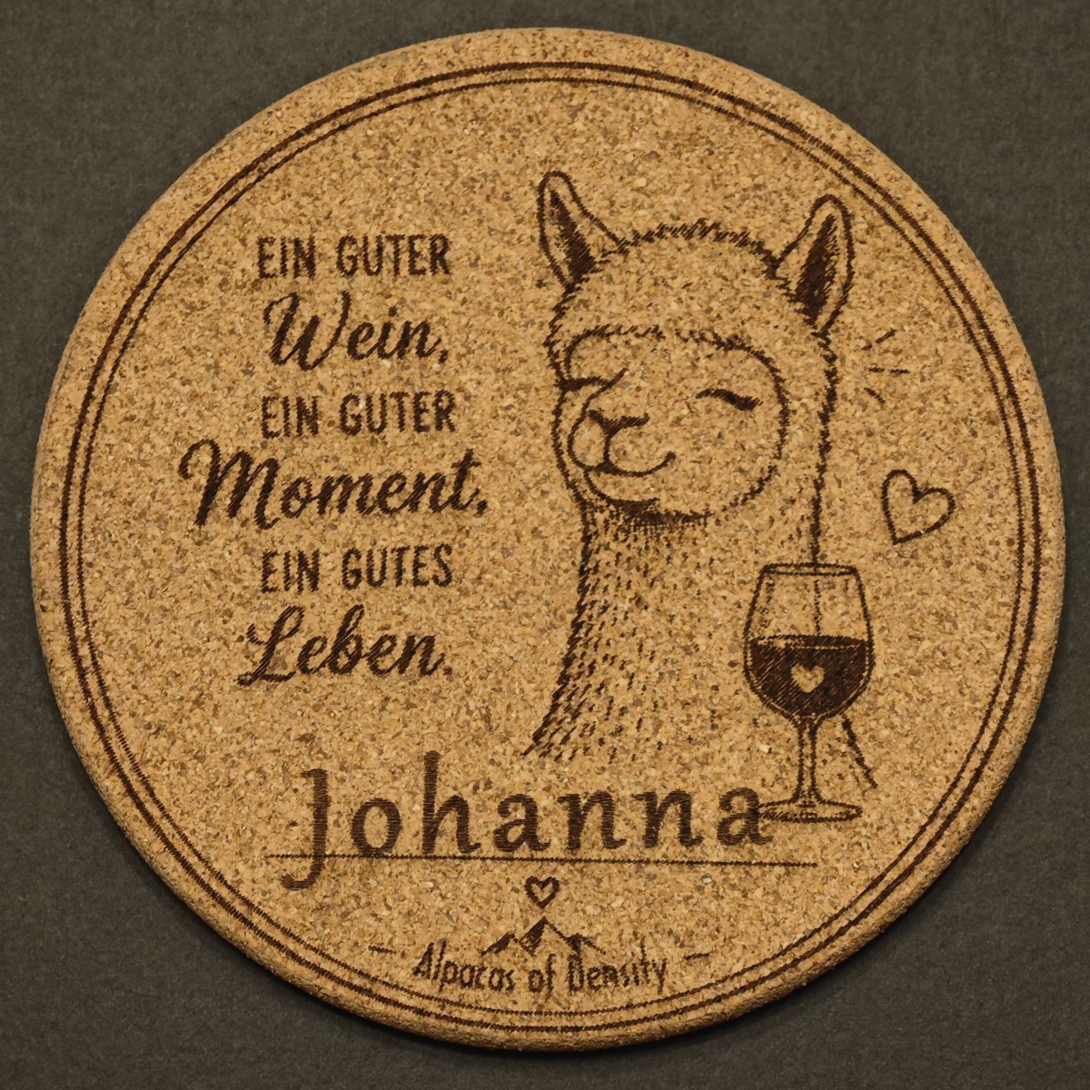 Personalisierte Kork-Untersetzer mit Alpaka 10cm – 1er, 2er & 4er Set